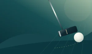 Original illustration of a generic putter and ball on a practice surface