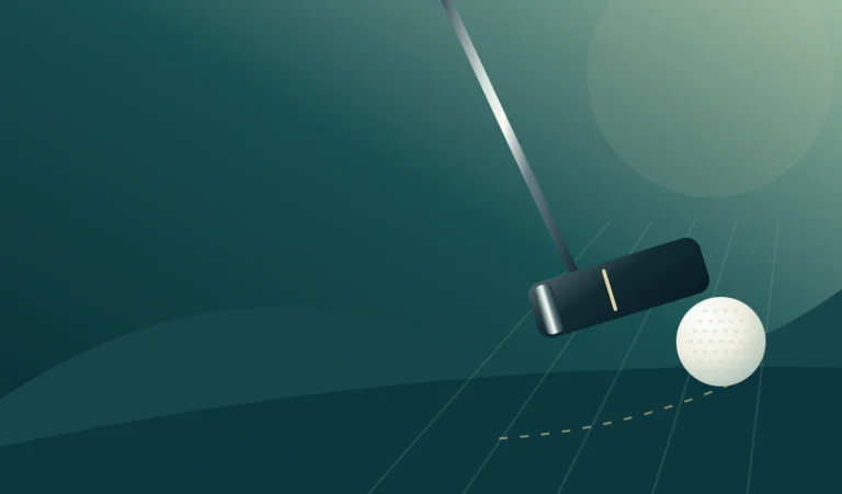 Original illustration of a generic putter and ball on a practice surface