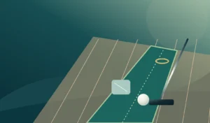 Generic compact putting station illustrated in a clear indoor space