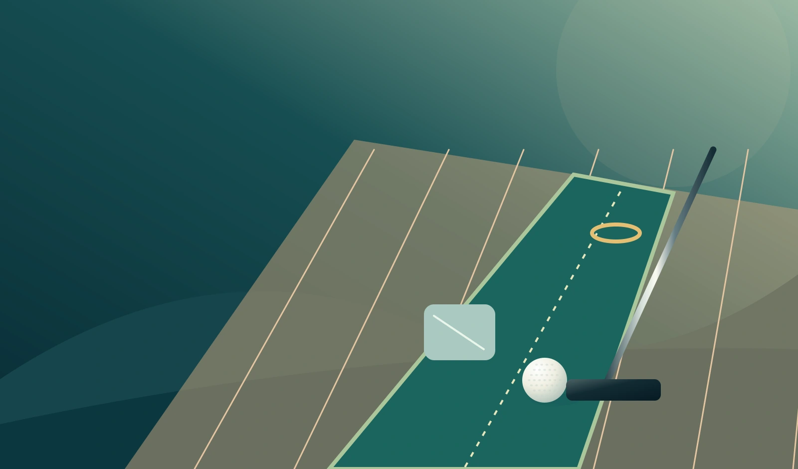 Generic compact putting station illustrated in a clear indoor space