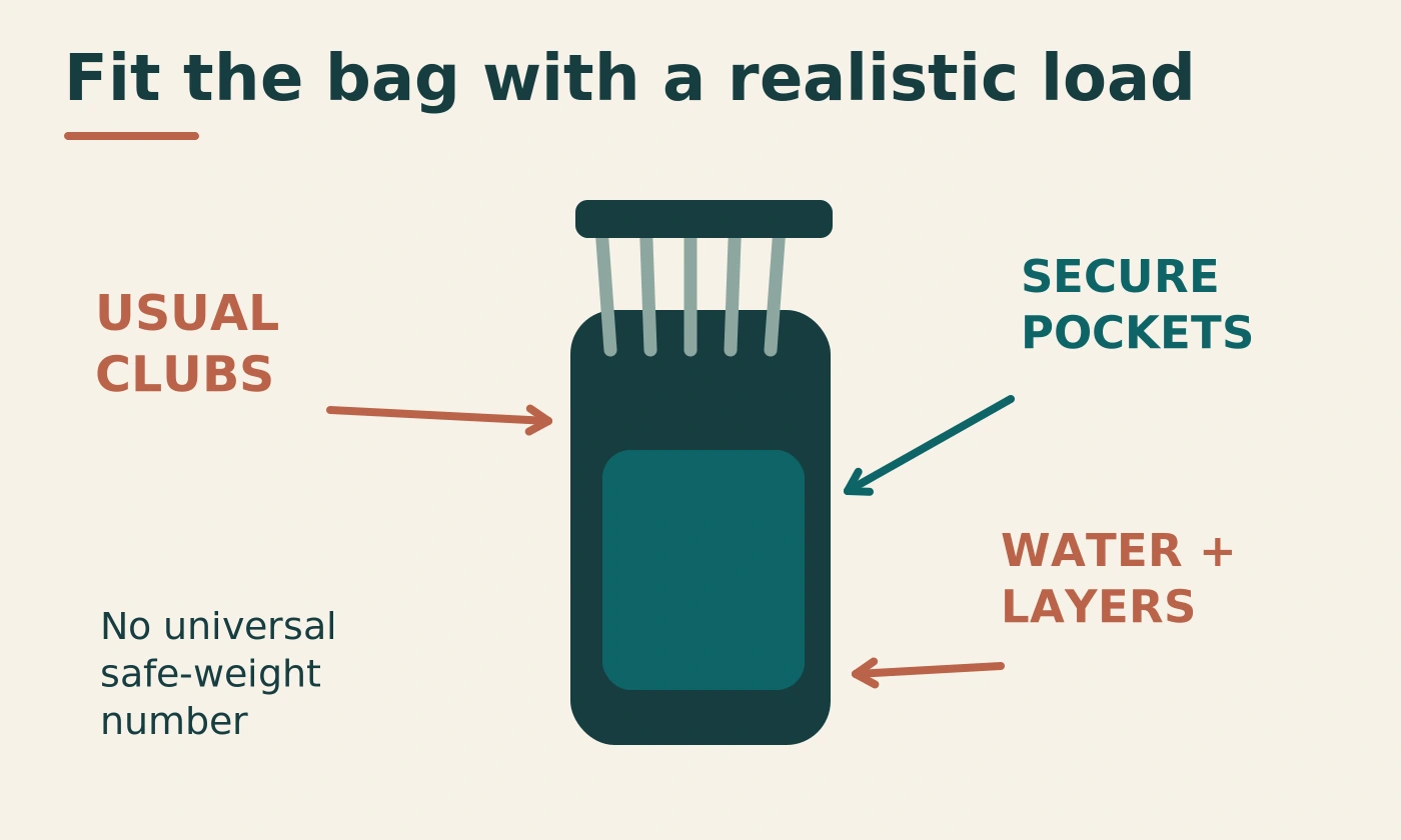 Diagram showing a realistic club, water and clothing load before harness adjustment