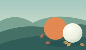 Original illustration of matte and glossy unbranded golf balls against grass and leaves