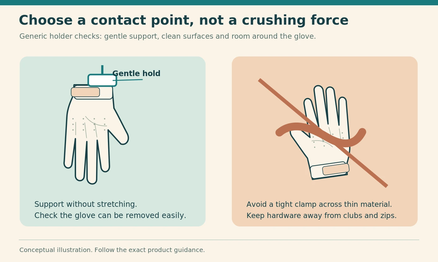 Illustration comparing gentle glove support with an unsuitable crushing contact