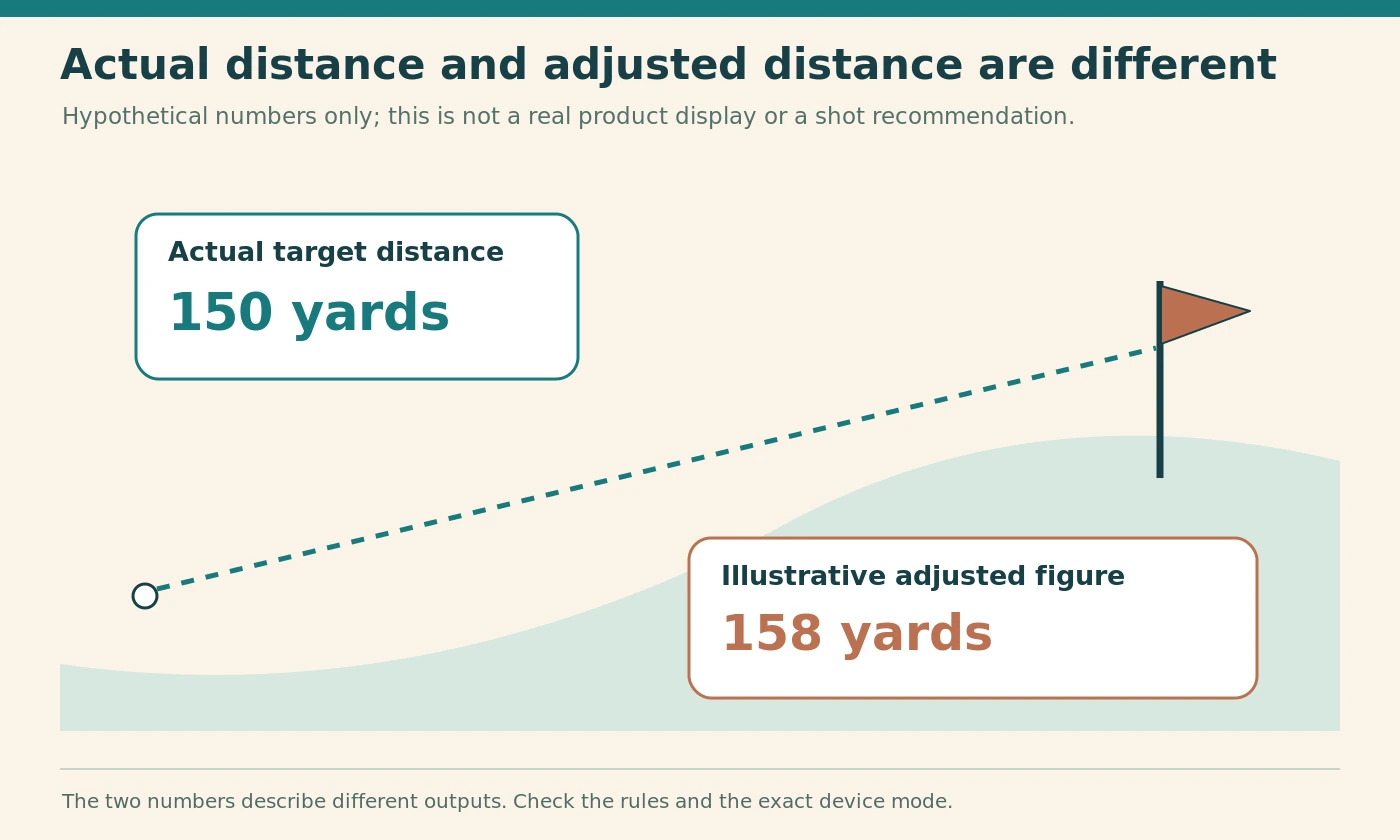 Diagram distinguishing hypothetical actual distance from an adjusted figure